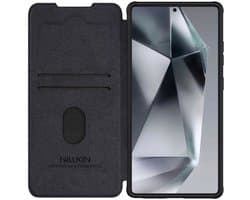 Nillkin Qin Pro Hoesje Geschikt voor Samsung Galaxy S25 Ultra - Book Case met Camera Slider - Ruimte voor Twee Pasjes Zwart
