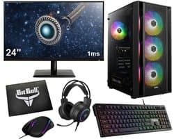 Ryzen 5 Budget Game PC Setup Compleet met 24" Gaming Monitor, Toetsenbord, Muis, Headset en Muismat|500GB SSD|16GB RAM|WiFi|GC2