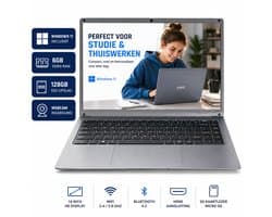 Laptop 14 Inch Ultra Slim - Windows 11 - 6GB RAM - 128GB SSD - GMR Notebook voor Studie, School, Office, Internet, E-mail en Thuiswerken - Studenten Laptop - Compacte Werk Laptop
