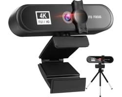 Professionele 4K Webcam – 4K Ultra HD - 8 Megapixel - 3840P - Autofocus - Webcam met Standaard – Tripod Webcam - Webcam met Microfoon – Windows en Mac – Webcam Cover – Privacycover - Videobellen – Internet Bellen – Vergadering - Thuiswerken –