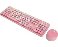 Thuys - Schattige Toetsenbord- en Muisset met 104 Toetsen, Retro-stijl, Kantoorefficiëntie, Multimediaknop, Ergonomisch Ontwerp, Roze Thema.