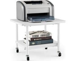 COSTWAY Printertafel met wieltjes, printerstandaard met vergrendelbare wielen, printerwagen met 2 niveaus, printerrek, printerrek voor kantoor, fax, 49 x 40 x 38 cm (volledig wit)