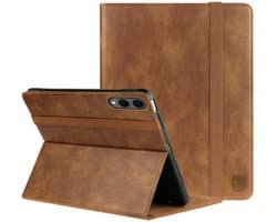 Rosso Element Hoes Geschikt voor Samsung Galaxy Tab S11 Ultra | Book Case | Volledige bescherming | Elastische band | Sleep/Wake functie | Met Penhouder | Verstelbare standaard | Bruin