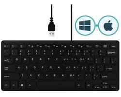 K001 Mini Toetsenbord, QWERTY (US), Ergonomisch en Ultradun, Zwart, Met draad, USB aansluiting, Mac + Windows