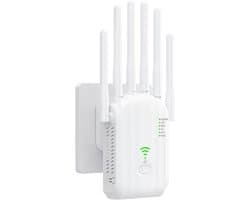 Krachtige wifi-versterker voor binnen en buiten, met 6 antennes, dekking 1000 m², repeater/AP dubbele modus, 2 LAN-poorten, snelle installatie voor thuis en op kantoor