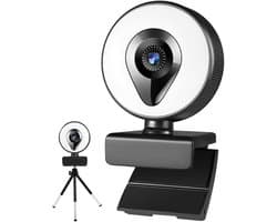 Webcam Full HD - Webcamera Computer - Online Vergaderen - Geïntegreerd Ringlicht - 1080p 4K 2K - Zwart