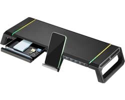Monitorstandaard - Monitorverhoger - Bureauplank - Multifunctioneel opbergrek - Met 4x USB3.2 Poorten & RGB Verlichting - Verstelbaar & Met La - Voor Gaming & Kantoor