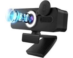 1080P HD Webcam met Microfoon - 120ยฐ Groothoek - USB Aansluiting - Met Verlichting - Zonder Stuurprogramma - Geschikt voor Opnames, Bellen, Vergaderingen en Gamen - Geschikt voor Windows & iOS